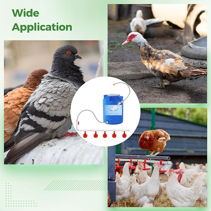 Pipeline Automatic Chicken Waterer System, Automatic Chicken Watering Complete PVC Pipelines Set with 8 Deep Drinking Cups, T Connectors, Float Valve, Auto Pipe Feeder Poultry Watering Kit