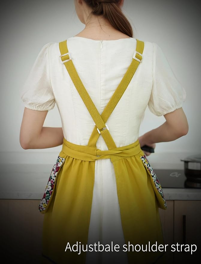 Kitchen Aprons for Women with Pockets Cute Vintage Chef Pinafore Apron for Gardening Cooking Baking Painting