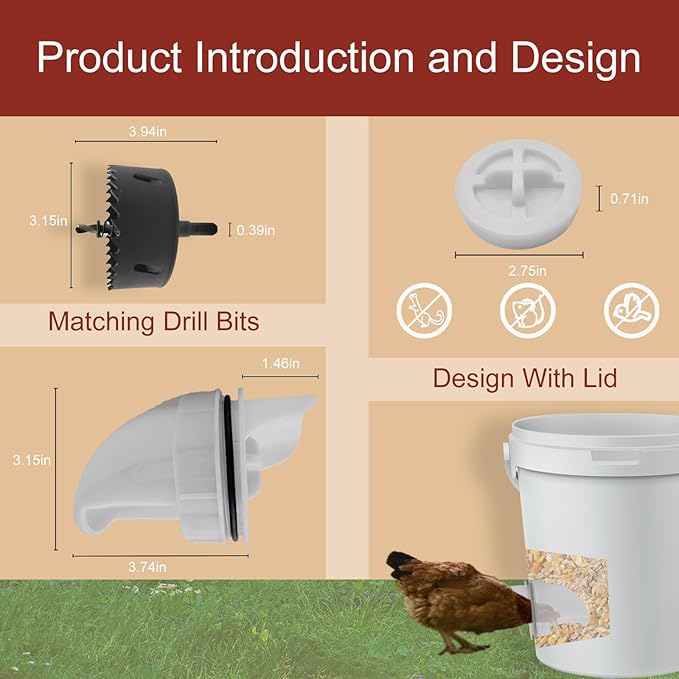 [8 Pack] Aopchry Automatic Chicken Feeder (White), Chicken Feeders No Waste Feed, Egg Shaped Thickened Design, Rain-Proof, Suitable for Various Poultry, with Mounting Hole Opener