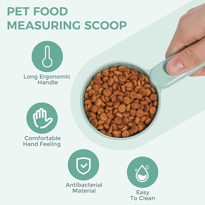 Melamine Dog Food Scoop - 1 Cup Pet Measuring Cup, Comfortable Long Handle Scoop for Dog, Cat, Ferret and Rabbit Food, Dishwasher Safe (Light Green)