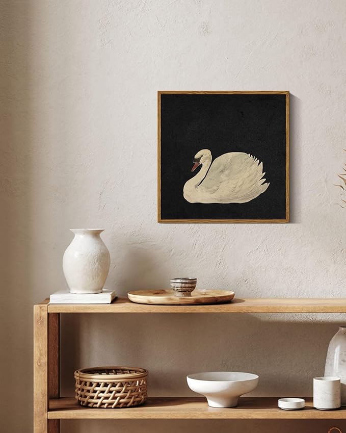 InSimSea Framed Canvas Wall Art Swan Art Framed Wall Decorations, Grace Swan Painting Pictures Rustic Bathroom Wall Decor, Farmhouse Wall Decor for Living Room, Bedroom, Office Decor 12X12in