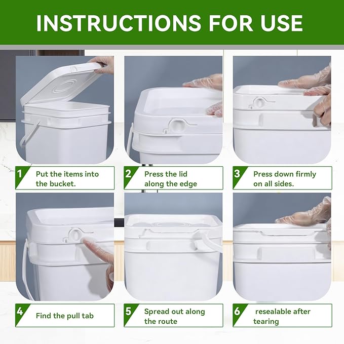 Bucket with Lid - 4 Packs Square Clear Plastic Storage Containers, Food Safe with Handle, Airtight Pressure Lids for Kitchen & Home (White, 34 oz)