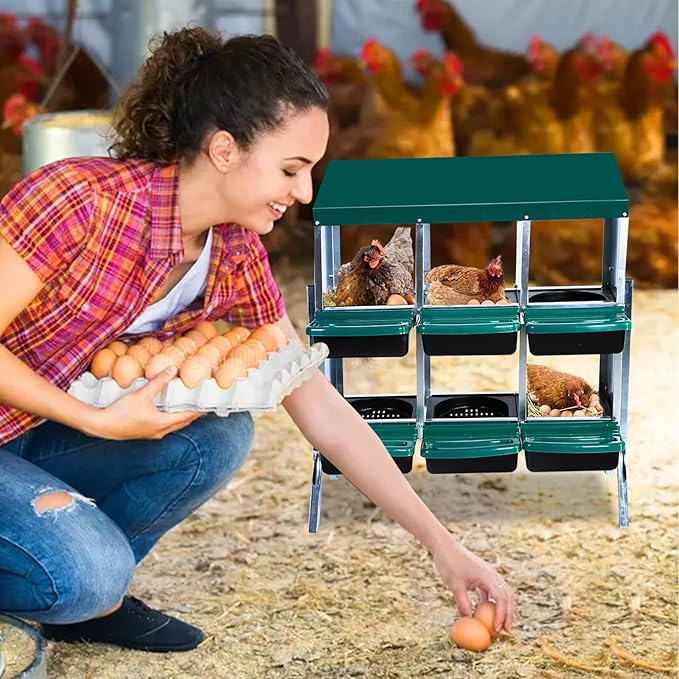 Metal Nesting Box for Chickens (6 Holes) - Heavy Duty Galvanized Steel Hen Laying Box, Outdoor Poultry Nest for Hens, Farm & Ranch Poultry Habitat Supplies