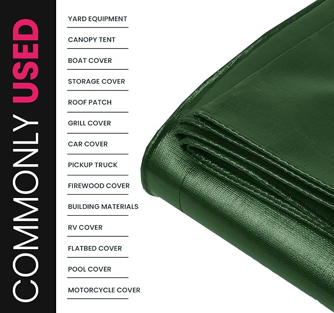 PROTARP Extreme Heavy Duty 22 Mil Tarp Cover, Waterproof, UV Resistant, Rip and Tear Proof, Poly Tarpaulin with Reinforced Edges for Roof, Camping, Patio, Pool, Boat. (Green/Black 40′ X 40′)