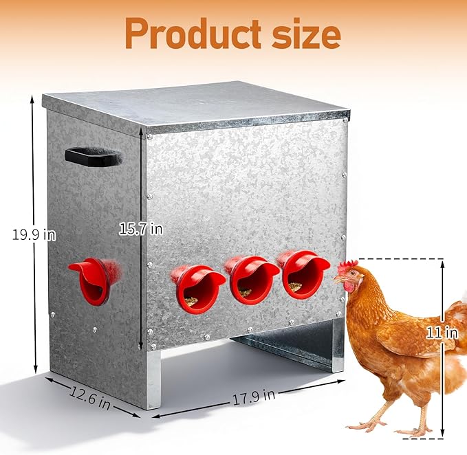 Outvita Metal Chicken Feeder 85 Pounds 5 Ports, No Waste Automatic Chicken Feeder, Metal Poultry Feeder with Handle for Chickens Duck Bantams Pheasants Poultry Coop Weatherproof, Rodent Proof