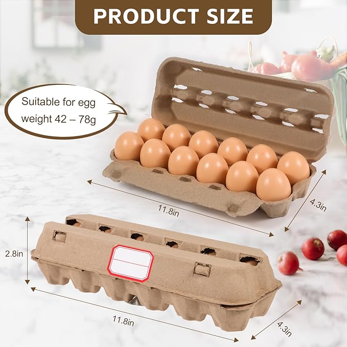 24-Pack Bulk Empty Egg Cartons for Storage, 12-Count Natural Paper Pulp Reusable & Sturdy Design (Egg Storage Containers)