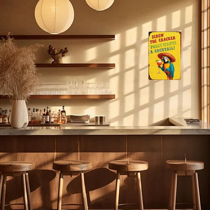 Vintage Metal Sign Screw The Cracker Polly Wants A Cocktail Parrot Tin Sign Funny Walll Decor for Bar Kitchen Pubs Cafe Home Garage 12×8 Inch