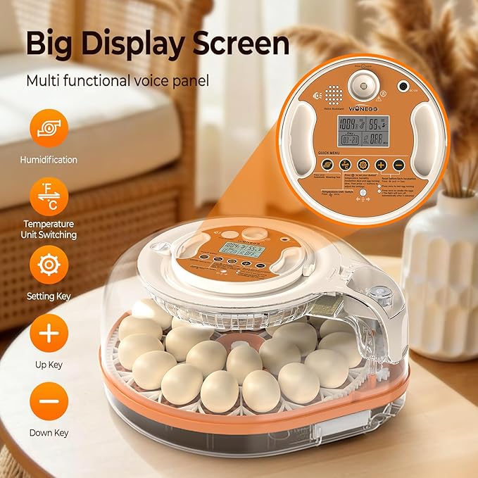 Incubators for Hatching Eggs, Smart Voice Control, 26 Eggs Incubator with Automatic Egg Turning and Humidity Control, LED Egg Candler, Incubation Days Display, for Chicken, Duck, Goose, Bird Eggs