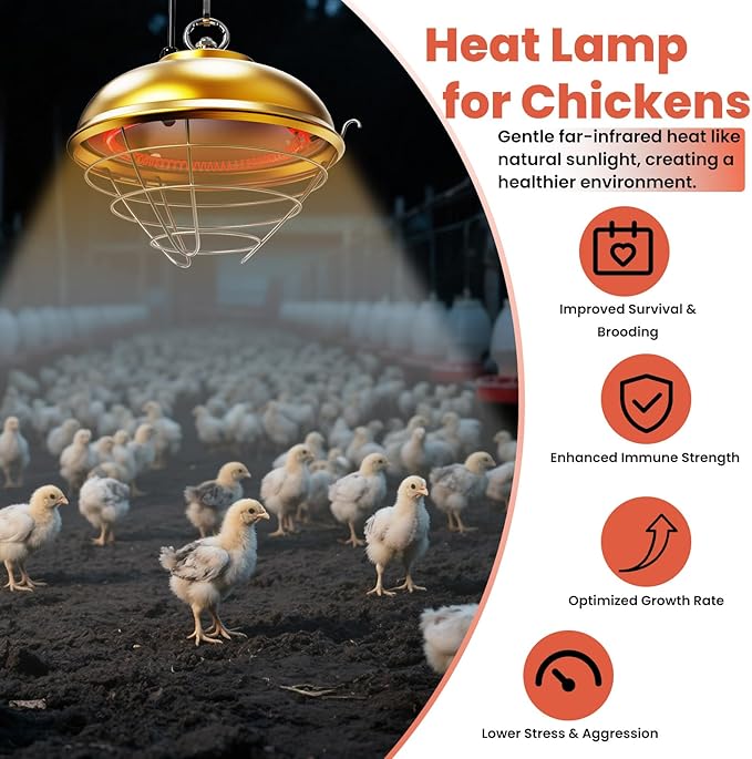 Heat Lamp for Chickens, 170W & 350W Adjustable Heating Temperature and Hanging Height, Chicken Coop Heater, Brooder Lamp, Carbon Fiber Heating Lamp for Chicks, Ducks, Rabbits, Cats, Dogs, Livestocks