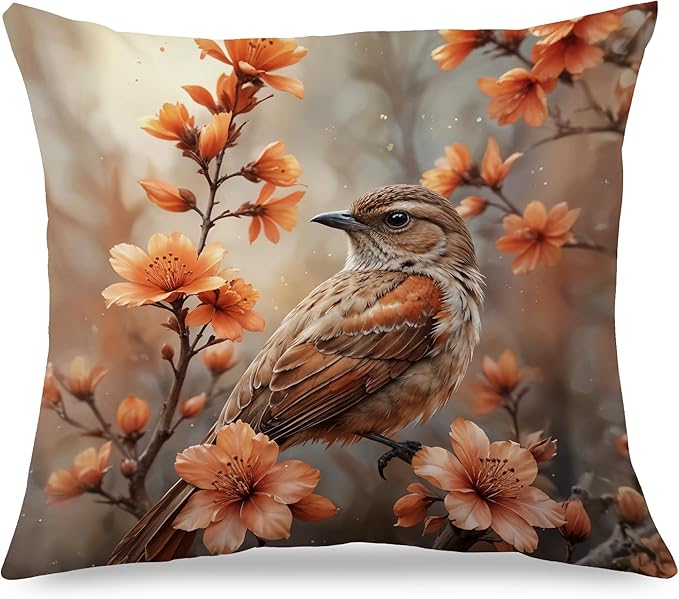Vintage Floral Bird Spring Pillow Covers 18x18, Bird Decor for Home, Cottagecore Floral Botanical Birds Nature Throw Pillow Covers for Home Living Room Bedroom
