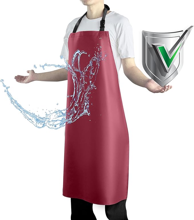 Waterproof Apron with Comfortable Adjustable Bib Rubber Vinyl Dishwasher Heavy Duty Apron for Men Women Dishwashing