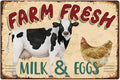 SUPERDANT Farm Fresh Tin Sign Cow Chicken Vintage Metal Tin Signs Funny Metal Wall Art Painting Iron Decor for Dining Room Farmhouse Kitchen Pantry Outdoor Wooden Fence Wall Decoration