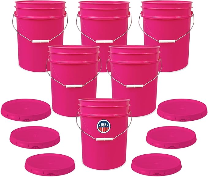 ePackageSupply 5 Gallon Bucket with Airtight Lid | Made in USA | Food Grade | Heavy-Duty Premium HPDE Plastic | Durable 90 Mil All Purpose Pail | Easy Stack and Store | BPA Free | 6 Count