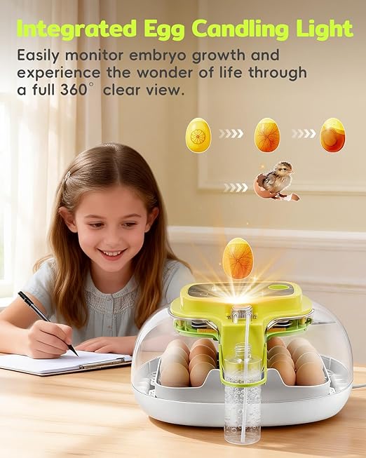 Incubators for Hatching Eggs, 16 Eggs Incubator with Auto Water Refill, Automatic Turner, Digital Temperature Control & Humidity Display and Led Candler, Poultry Hatcher for Chicken, Duck, Quail
