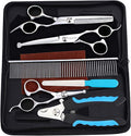 Dog Grooming Scissors Kit - Safety Round Tip, Heavy Duty Stainless Steel Scissors and Nail Clippers for Full Body Grooming