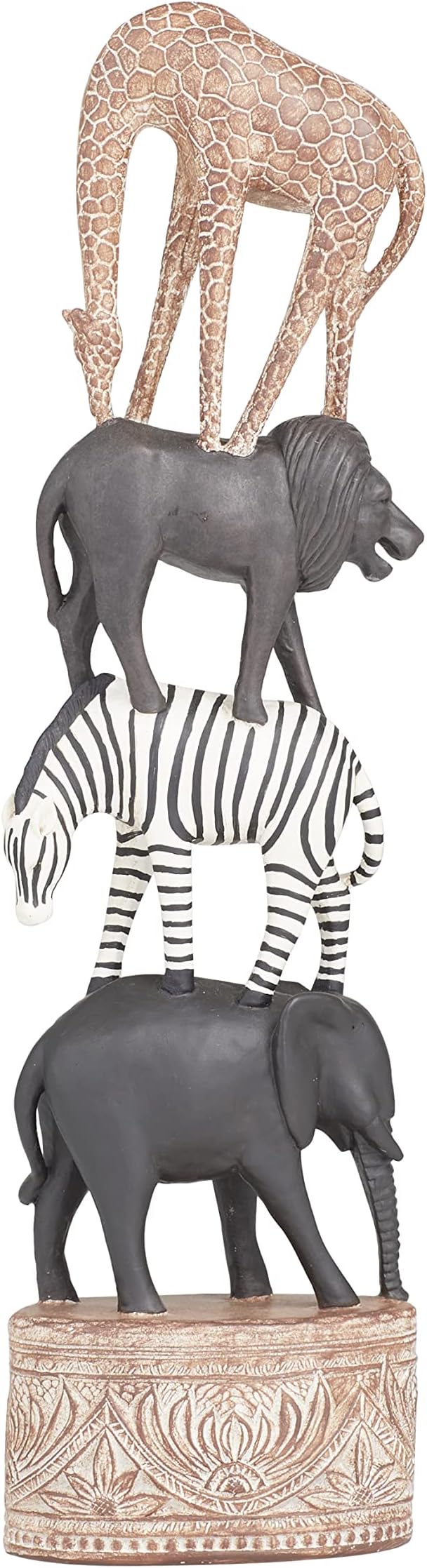 Deco 79 Polystone Safari Animals Decorative Sculpture Home Decor Statue, Accent Figurine 4" x 3" x 16", Multi Colored