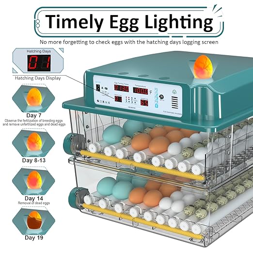 Incubators for Hatching Eggs 120, Chicken Egg Incubator with Automatic Egg Turning and Humidity Display, Temperature Control with 5 Automatic Incubation Modes, Incubation Day Counter