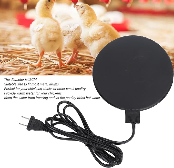 Dilwe Poultry Water Warmer,Heated Chicken Waterer with 5.7ft Power Cord 35W Silicone Poultry Water Heater Base for Chicken Coop Metal Bucket