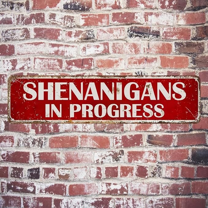 Vintage Metal Tin Sign Gothic Decor Shenanigans In Progress Signs Retro Room Metal Poster For Bathroom Kitchen Decor 16 X 4 Inches