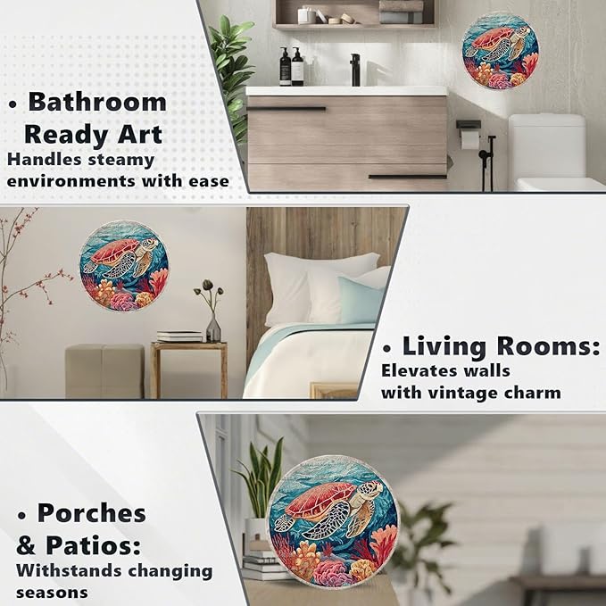 Vintage Sea turtles Round Metal Sign Retro Beach Tin Sign Nostalgic Wall Decor Decorations for Home Bedroom Living Room Cafe Bar Toilet Bathroom 12 * 12 In