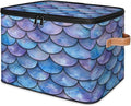 Mermaid Scales Storage Bins With Lids Fabric Collapsible Storage Box with Leather Handles for Home Bedroom Foldable Closet Shelf Organizer