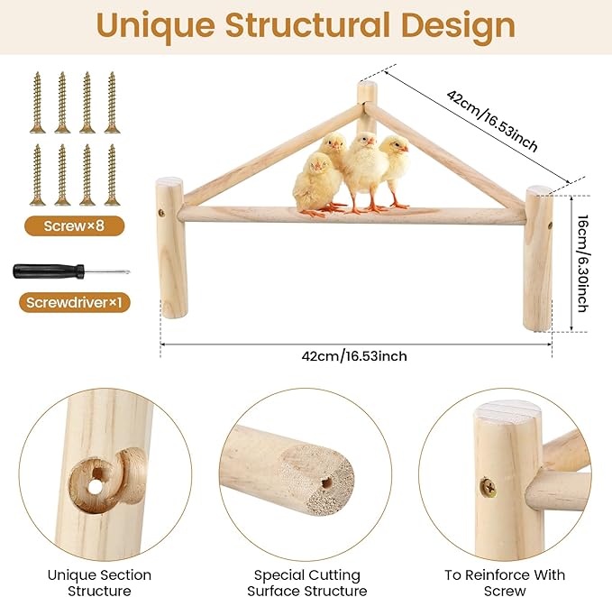 Chicken Strong Wooden Roosting Bar, Strong Roosting Bar for Brooder, Chick Wooden Perch 16.5 × 6.2 Inch Training Chicken Stand Toy for Bird Parrots Macaw