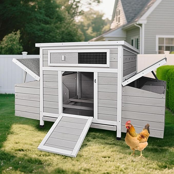 58" Chicken Coop,Outdoor Large Chicken Coop with 6 Nesting Boxes,Weatherproof Poultry Cage,Removable Tray for Farm, Backyard