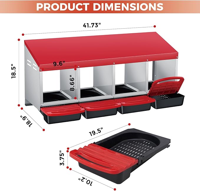Chicken Nesting Boxes with Cleanable Pull-Out Trays, 4-Hole Wall Mount Roll Away Nest for Easy Cleaning & Egg Collection