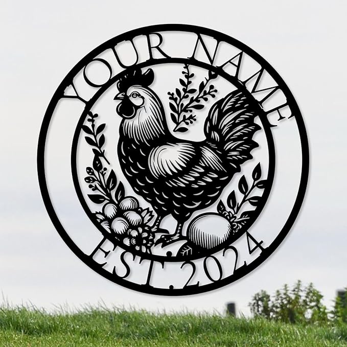Personalized Chicken Coop Metal Sign,Custom Chicken Farm Metal Wall Art,Personalized Chicken MetalSign, Metal Chicken Farmhouse Sign,Hen House Sign, Funny Chicken Farm Decor (Style A)