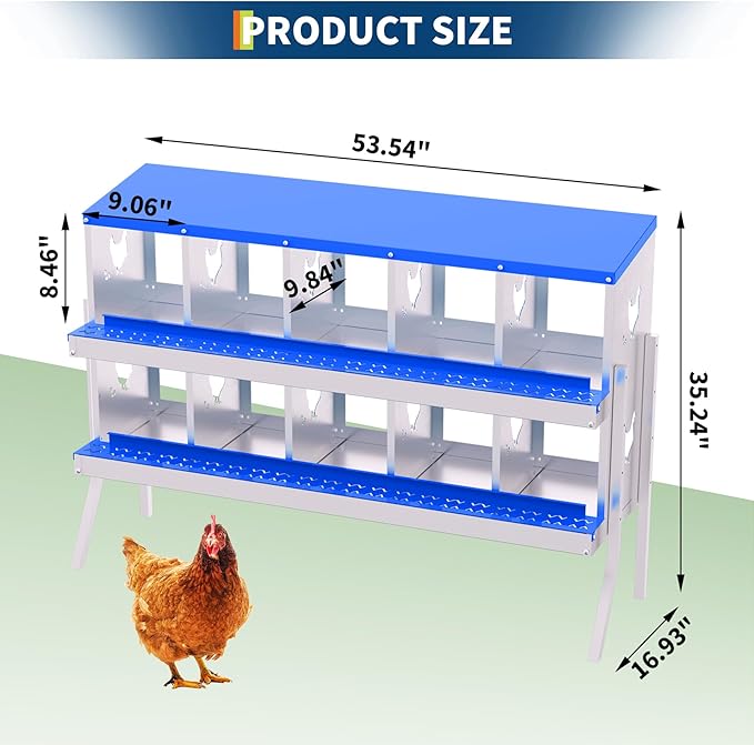 10-Compartment Chicken Nesting Box with Removable Tray - Metal Laying Boxes for Hens - Egg Rollaway Design, Wall Mount Farm Fresh Egg Collector, Hen Roosting Boxes for Chicken Coops