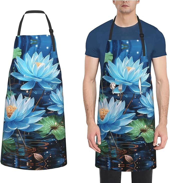 Kitchen Aprons for Men Women Waterproof Apron with 2 Pockets Skis on mountain Apron Adjustable Bib Aprons