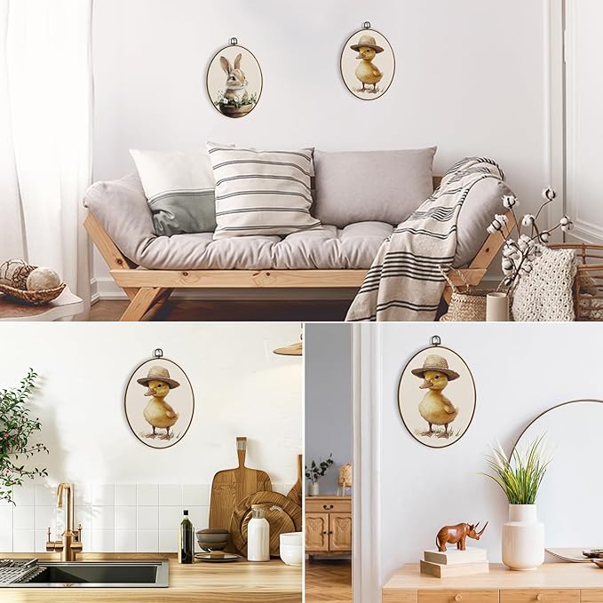 dvhdajed Vintage Funny Duck Oval Wall Art Decor,Neutral Nursery Mallard Duck Framed Canvas Art,Country Farmhouse Ducks Oval Wall Hanging Decor for Nursery Living Room Kitchen Bedroom，8.7x11.3 Inch
