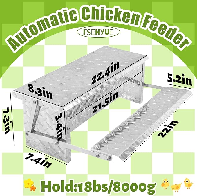 Treadle Chicken Feeder Automatic Large Poultry Feeders Capacity Treadle Self Opening Pou with Weatherproof Lid Rain Cover for Roosters Pheasant Chicken Outdoor Coop Silver Full Aluminum(18lbs/5000g)