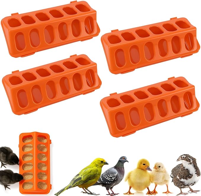 4 Pack Flip-Top Poultry Feeder, No Waste Chick Feeder for Baby Chicken, Ducklings, Quail, Pigeons, Parrots – Durable Spill-Proof Brooder Feeding Trough