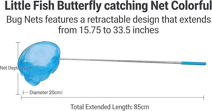 4pcs MAGIKON 8-Inch Diameter Retractable Bug Net,Little Fish Butterfly catching Net Colorful