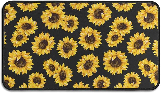 Roszwtit Farmhouse Kitchen Rugs and Mats, Black Sunflowers Door Mat, Seasonal Washable Non-Slip Floor Mats for Home Kitchen Decor 30x17 Inch