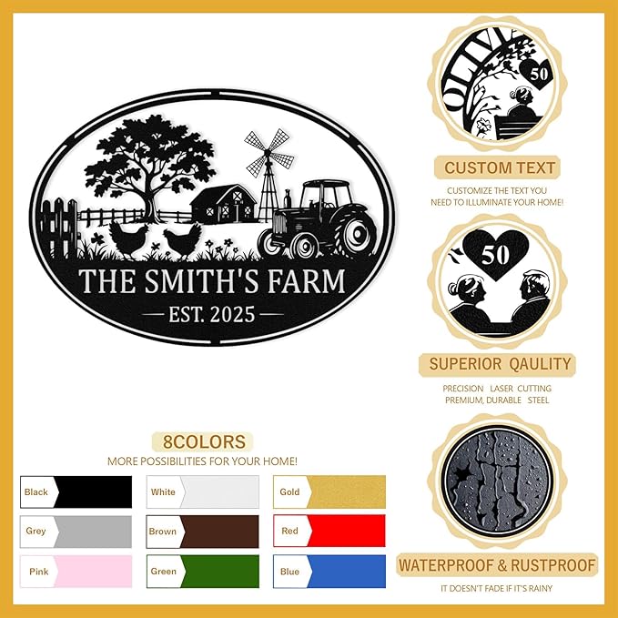 Personalized Metal Farm Signs, Custom Ranch Sign, Customized Farm Metal Signs Outdoor, Custom Large Hanging Family Name Sign for Farms, Ranch, Barn, Farmhouse