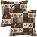 Farmhouse Chicken Patchwork Print Throw Pillow Covers 18x18 Inch, Set of 2 | Rustic Country Square Cushion Cases for Couch Sofa Bedroom | Neutral Brown Home Decor, Decorative Pillowcases