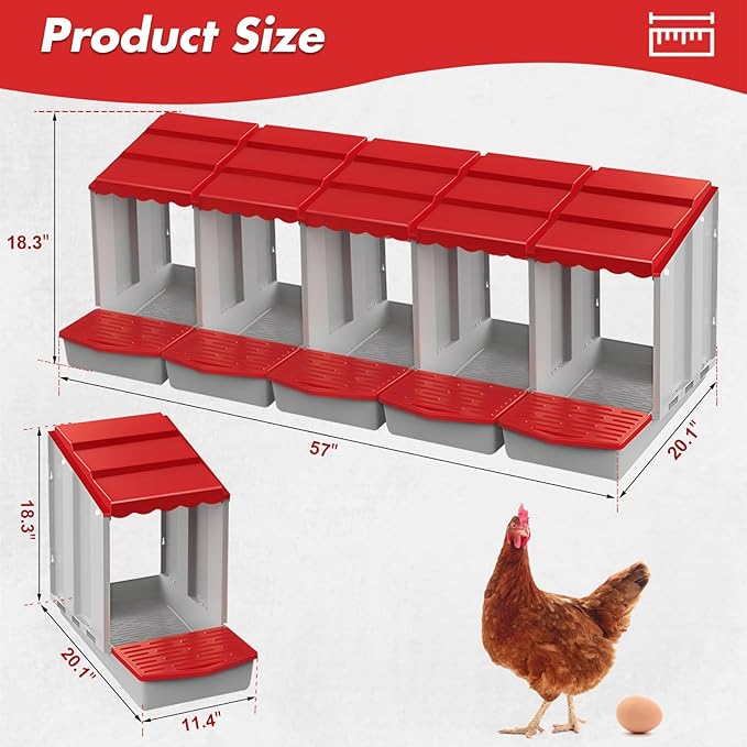Chicken Nesting Boxes,5 Hole Nesting Box for Chicken Coop, Rolling Egg Collection and Protection Nesting Boxes