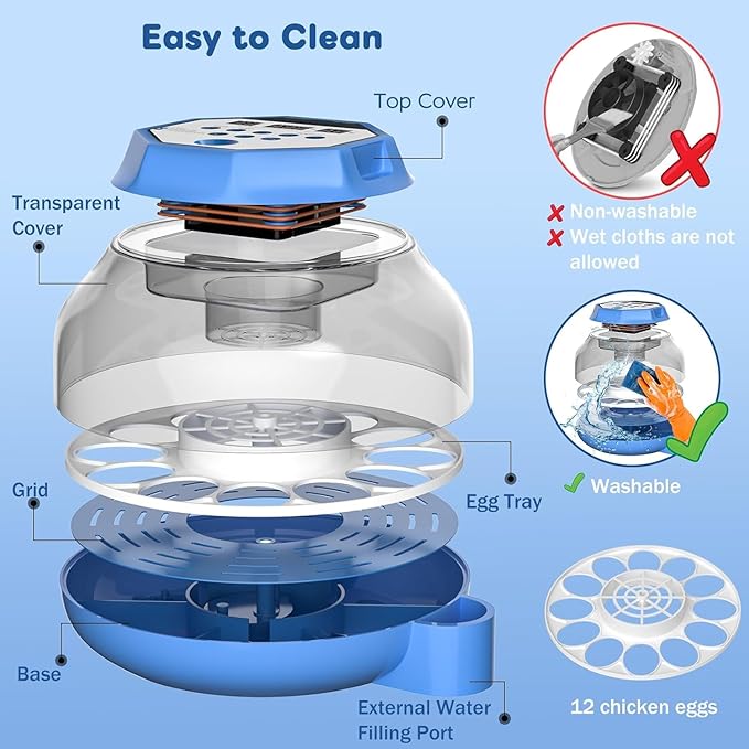 Automatic Egg Incubator with Turner & Humidity Control, 12-24 Egg Capacity, 360° View Clear Top, Poultry Hatcher for Chicken, Duck, Quail & Bird Eggs (E12 New)