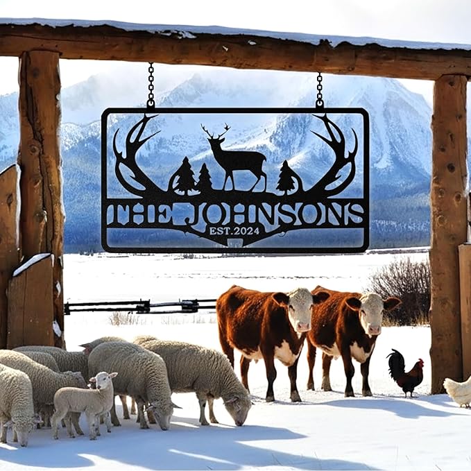 Personalized Deer Metal Sign, Custom Farm Sign, Custom Farm Metal Signs Outdoor, Customized Family Name Signs for Farms, Ranch, Farmhouse, Housewarming Rancher Gifts