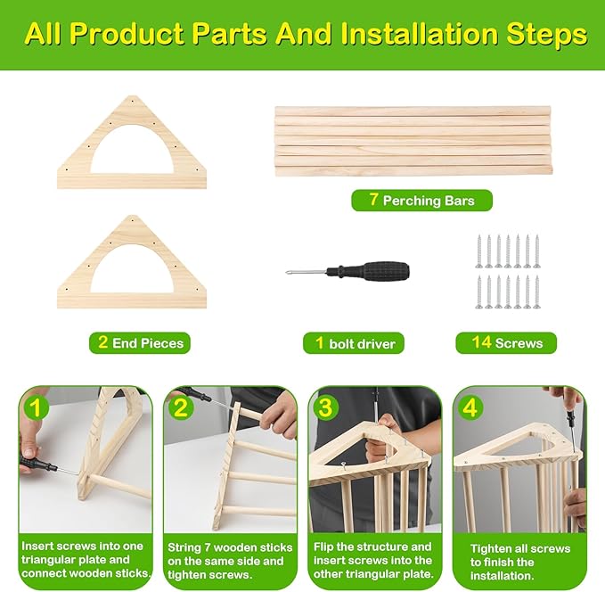 Large Wood Pine Chick Perch, Wooden Perch Chicks Toys for Coop and Brooder, Strong Chicken Jungle Gym Roosting Bar for Baby Chicks