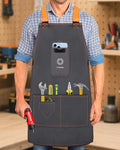 Adjustable Work Apron with Secure Multi Phone Pocket - Design for Cooking, BBQ, Gardening, Carpentry, Bartending, Serving