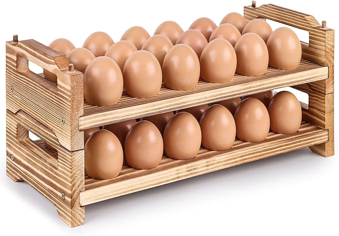 HANSGO 2PCS Countertop Wooden Egg Holders, Egg Container Racks Egg Storage Trays for 18 Fresh Eggs