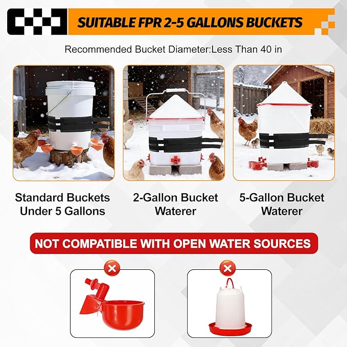 Water Bucket Heater Belt for Chickens, Compatible with RentACoop 2-5Gallon with Self-Regulating for Heated Chicken Waterer for Winter