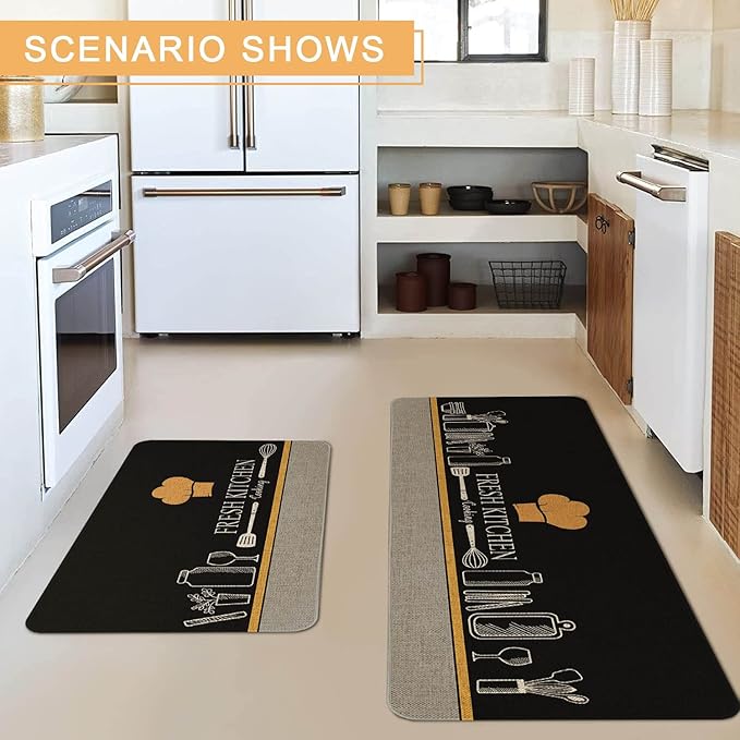 Roszwtit The Kitchen is The Heart of The Home Kitchen Mats Set of 2, Non-Slip Rubber Back Kitchen Rugs, Seasonal Holiday Cooking Sets Washable Floor Mat for Home Kitchen Decor - 17x29 and 17x47 Inch