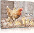 Farmhouse Wall Art Rooster Print: Hen Painting Small Born Chicks Picture Barnyard Birds Vintage Wood Framed Canvas Artwork for Kitchen Decor Easy Hanging (16"x24"x1 Panel)