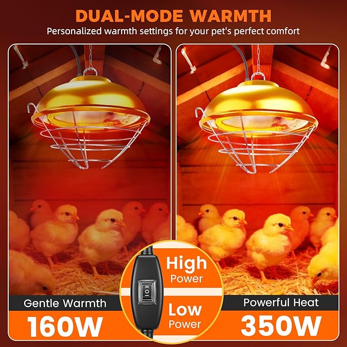 350 Watt Chicken Coop Heater, Hanging Heat Lamp for Chickens, Waterproof Coop Heaters Outdoor for Chicks, Dogs, Cats, Poultry, Pet, Greenhouse Plants