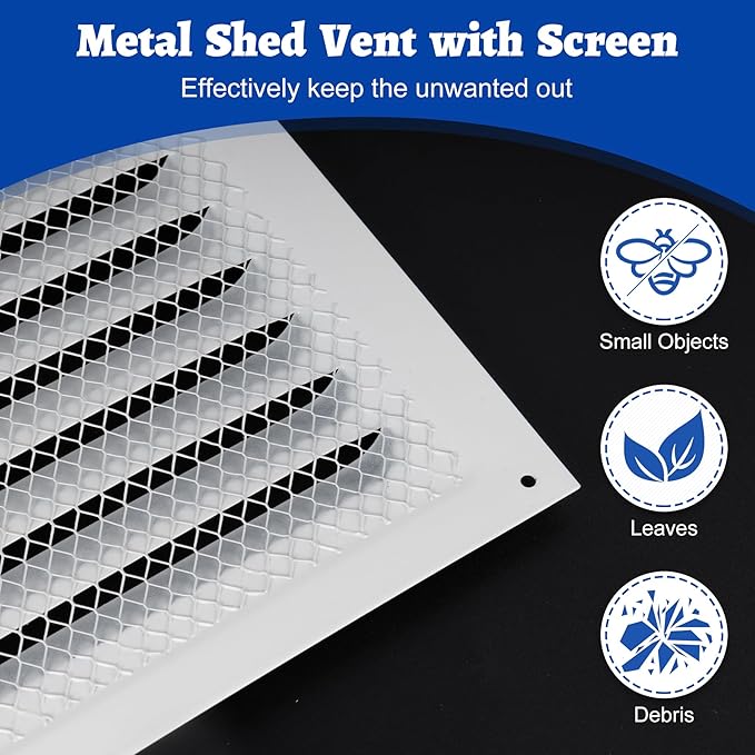 Chicken Coop Metal Wall Vent, 6" x 6" Metal Shed Vent with Built-in Screen for Anti-Debris, Louver Vent Grille for Chicken Coop, Hen House, Poultry Cage, Rabbit Hutch, White