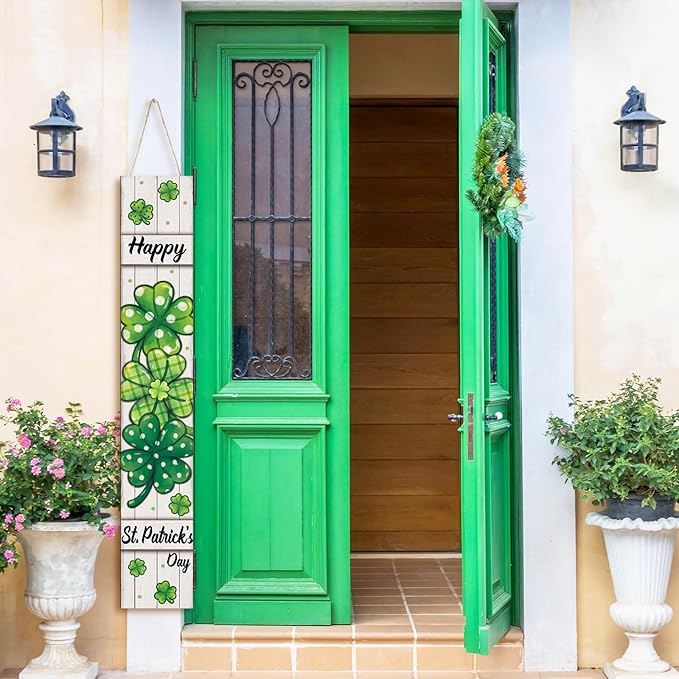 47" Large St. Patrick's Day Porch Sign Irish Welcome Sign Shamrock Wooden Tall Porch Decor Rustic Farmhouse Front Door Decor for Irish Holiday Outdoor Home Yard Entryway Gift